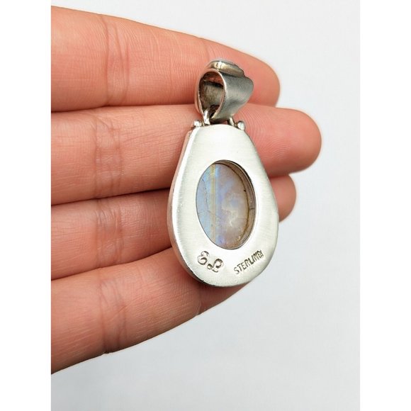 Ed Lohman Sterling Silver Rainbow Moonstone Mother Of Pearl MOP Inlay Pendant - Picture 9 of 10